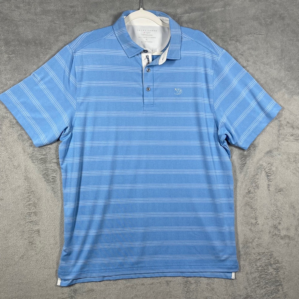 Bobby Jones Polo Shirt Mens XL Blue‎ Striped X-H20 Performance Short Sleeve Golf